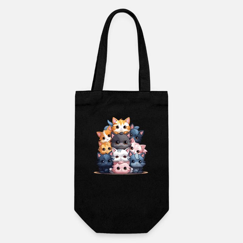 Chat - Style Kawaii - Sac à bouteille - noir