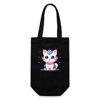 Katze - Kawaii Style - Geschenkbeutel für Flaschen - Schwarz - Vorne