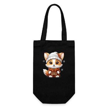 Fox Christmas Design - Kawaii Style - Gift Bag for Bottles - black - Front