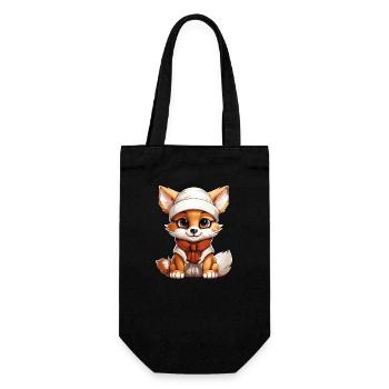 Fuchs Weihnachts Design - Kawaii Style - Geschenkbeutel für Flaschen - Schwarz - Vorne
