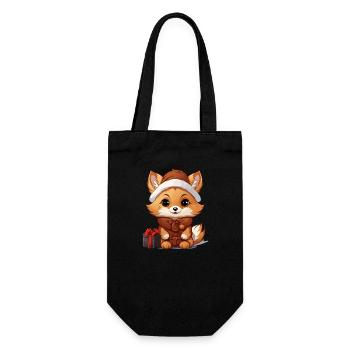 Fox Christmas Design - Kawaii Style - Gift Bag for Bottles - black - Front