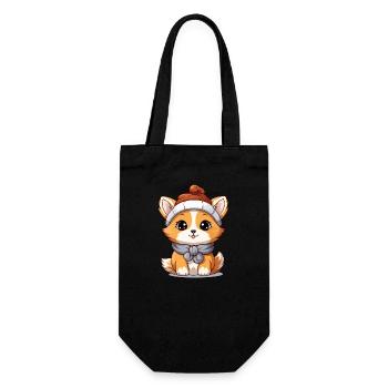 Fox Christmas Design - Kawaii Style - Gift Bag for Bottles - black - Front
