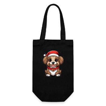 Hund Weihnachts Design - Kawaii Style - Geschenkbeutel für Flaschen - Schwarz - Vorne