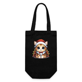 Cat Christmas Design - Kawaii Style - Gift Bag for Bottles - black - Front
