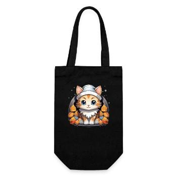 Cat Christmas Design - Kawaii Style - Gift Bag for Bottles - black - Front