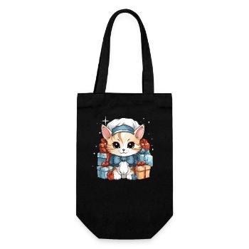 Cat Christmas Design - Kawaii Style - Gift Bag for Bottles - black - Front