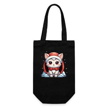 Cat Christmas Design - Kawaii Style - Gift Bag for Bottles - black - Front