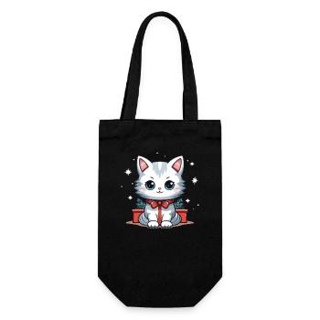 Cat Christmas Design - Kawaii Style - Gift Bag for Bottles - black - Front