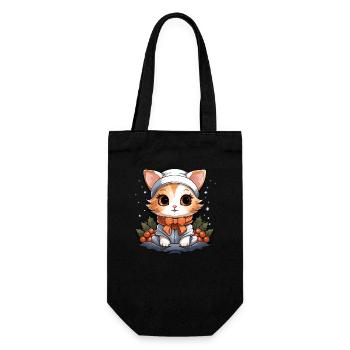 Cat Christmas Design - Kawaii Style - Gift Bag for Bottles - black - Front