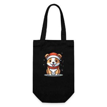 Dog Christmas Design - Kawaii Style - Gift Bag for Bottles - black - Front
