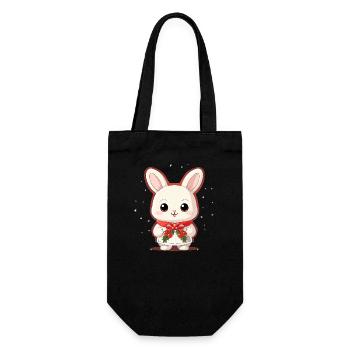 Bunny Christmas Design - Kawaii Style - Gift Bag for Bottles - black - Front