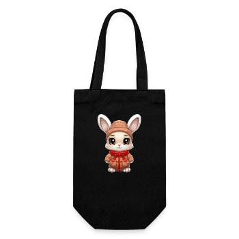 Hase Weihnachts Design - Kawaii Style - Geschenkbeutel für Flaschen - Schwarz - Vorne