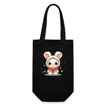 Bunny Christmas Design - Kawaii Style - Gift Bag for Bottles - black - Front
