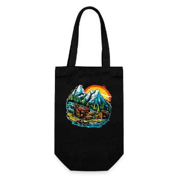 Landschaft - Illustration - Geschenkbeutel für Flaschen - Schwarz - Vorne
