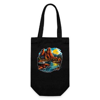 Landschaft - Illustration - Geschenkbeutel für Flaschen - Schwarz - Vorne