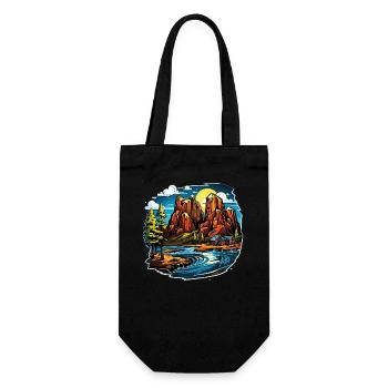 Landschaft - Illustration - Geschenkbeutel für Flaschen - Schwarz - Vorne