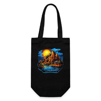 Landschaft - Illustration - Geschenkbeutel für Flaschen - Schwarz - Vorne