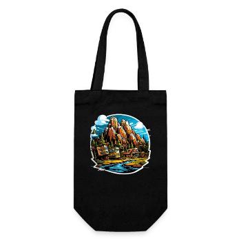 Landschaft - Illustration - Geschenkbeutel für Flaschen - Schwarz - Vorne