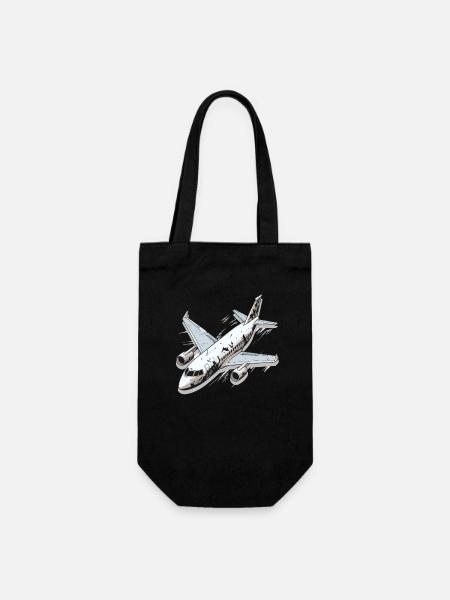 Flugzeug - Illustration - Geschenkbeutel für Flaschen - Schwarz