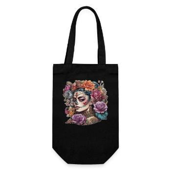 Mexican Woman Sugar Skull Style Floral Hair - Gift Bag for Bottles - black - Front