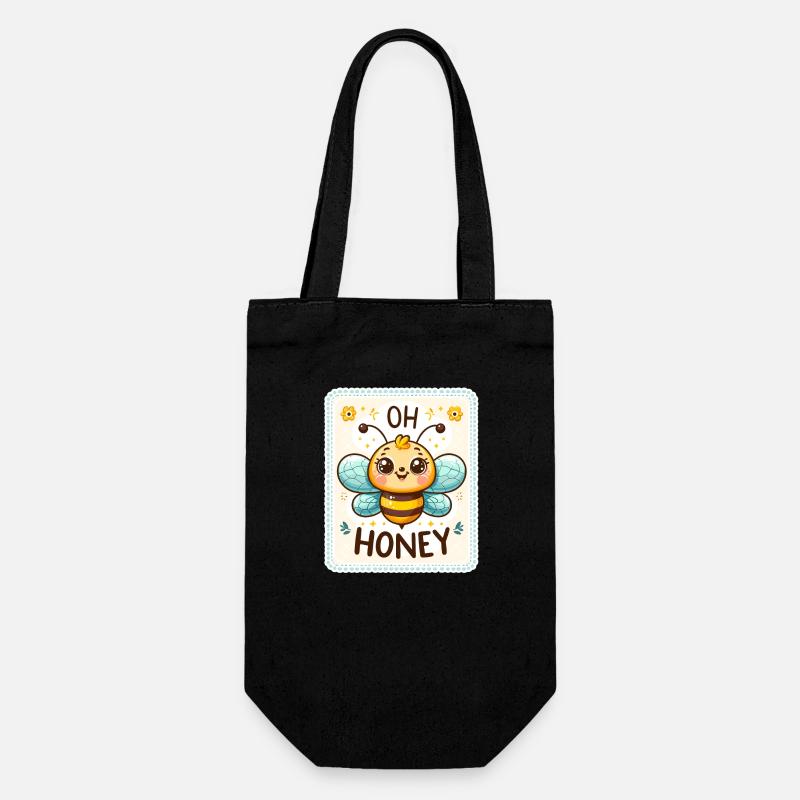 Oh Honey - Bees Illustration - Gift Bag for Bottles - black