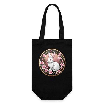 Fancy coin white rabbit among pink flowers - Gift Bag for Bottles - black - Front