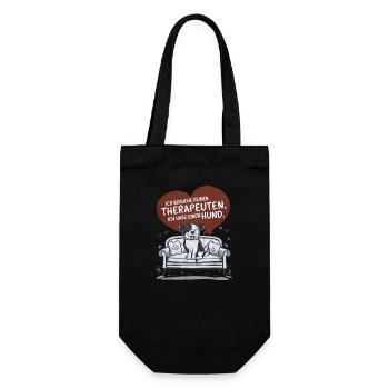 Ich brauche keinen Therapeuten ich habe einen Hund - Geschenkbeutel für Flaschen - Schwarz - Vorne
