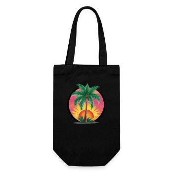 Tropische Palme bei Sonnenuntergang – Urlaubsmotiv - Geschenkbeutel für Flaschen - Schwarz - Vorne