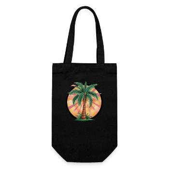Tropische Palme bei Sonnenuntergang – Urlaubsmotiv - Geschenkbeutel für Flaschen - Schwarz - Vorne