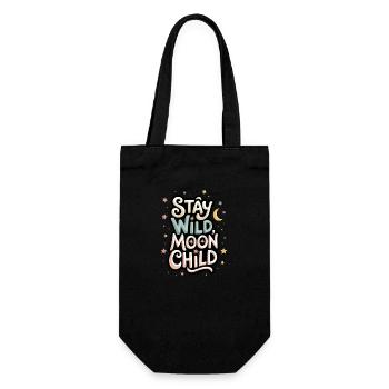 « Reste sauvage, enfant de la lune - Lune et étoiles » - Sac à bouteille - noir - Devant