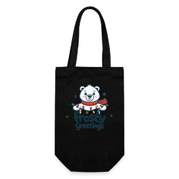 Frosty greetings – Polar bear with fairy lights - Gift Bag for Bottles - black - Front