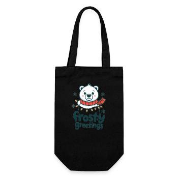 Frosty greetings – Polar bear with fairy lights - Gift Bag for Bottles - black - Front