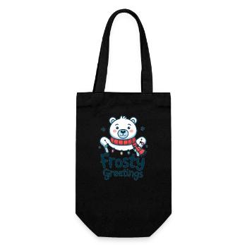 Frosty greetings – Polar bear with fairy lights - Gift Bag for Bottles - black - Front
