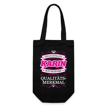 Qualitätsmerkmal Karin einfach Erstklassig - Geschenkbeutel für Flaschen - Schwarz - Vorne