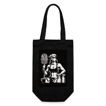 Fitness Putzfrau, Putzen und Workout Design - Geschenkbeutel für Flaschen - Schwarz - Vorne
