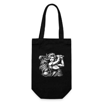 Cooles Golfer Design mit attraktiven Golfspielerin - Geschenkbeutel für Flaschen - Schwarz - Vorne