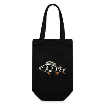 Barsch – Minimalistisches Fischmotiv für Angler - Geschenkbeutel für Flaschen - Schwarz - Vorne