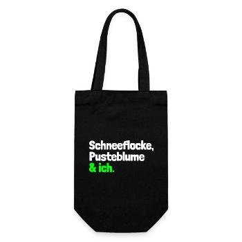 Spruch "Schneeflocke, Pusteblume & ich." - wob - Geschenkbeutel für Flaschen - Schwarz - Vorne