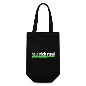 Spruch "heul nich rum - bring den Pfand weg"-wob/b - Geschenkbeutel für Flaschen - Schwarz - Vorne
