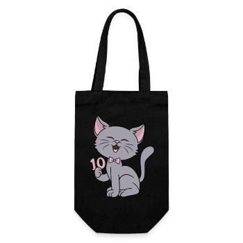 10 year old girl funny cat 10th birthday - Gift Bag for Bottles - black - Front