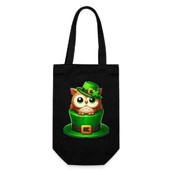 Süße St. Patrick's Day Eule mit Zylinder - Geschenkbeutel für Flaschen - Schwarz - Vorne