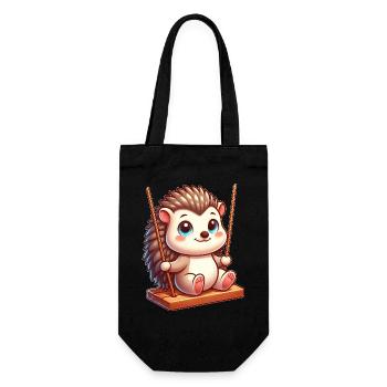 Süßer Igel auf Schaukel Spielplatz Cartoon - Geschenkbeutel für Flaschen - Schwarz - Vorne