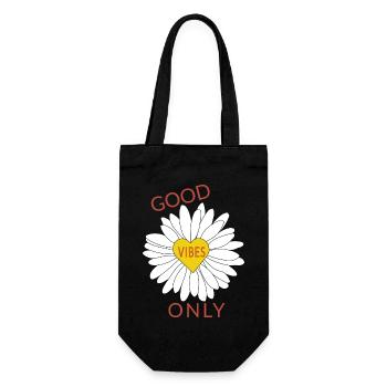 Good Vibes nur Flower Power - Geschenkbeutel für Flaschen - Schwarz - Vorne