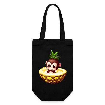 Affe Schimpanse mit Ananas, Lustiges Tropendesign - Geschenkbeutel für Flaschen - Schwarz - Vorne