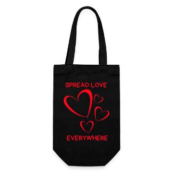 Herz Design – Spread Love Everywhere mit 4 Herze - Geschenkbeutel für Flaschen - Schwarz - Vorne