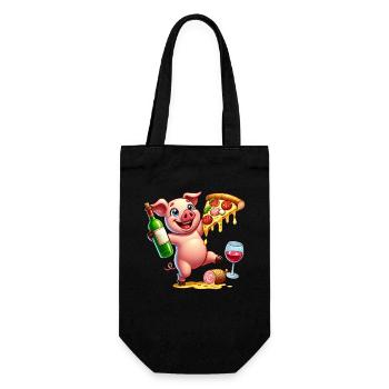 Fröhliches Schwein Pizza Fast Food Liebhaber - Geschenkbeutel für Flaschen - Schwarz - Vorne