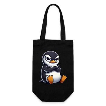 Pinguin Cartoon skeptischer Blick lustig - Geschenkbeutel für Flaschen - Schwarz - Vorne
