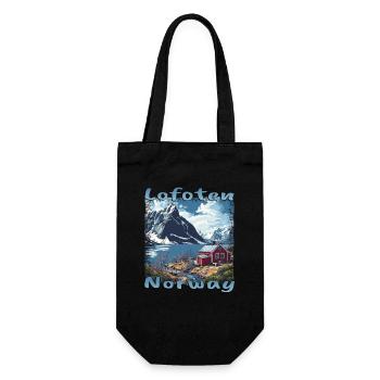 Lofoten Norwegian wooden house mountains sea grunge - Gift Bag for Bottles - black - Front