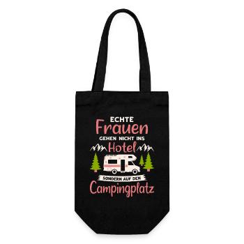 Camping Frauen Wohnmobil Camper Campingplatz - Geschenkbeutel für Flaschen - Schwarz - Vorne