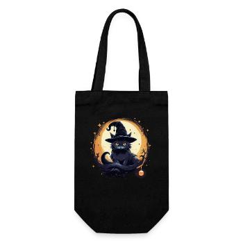 Schwarze Katze mit Hexenhut - Geschenkbeutel für Flaschen - Schwarz - Vorne